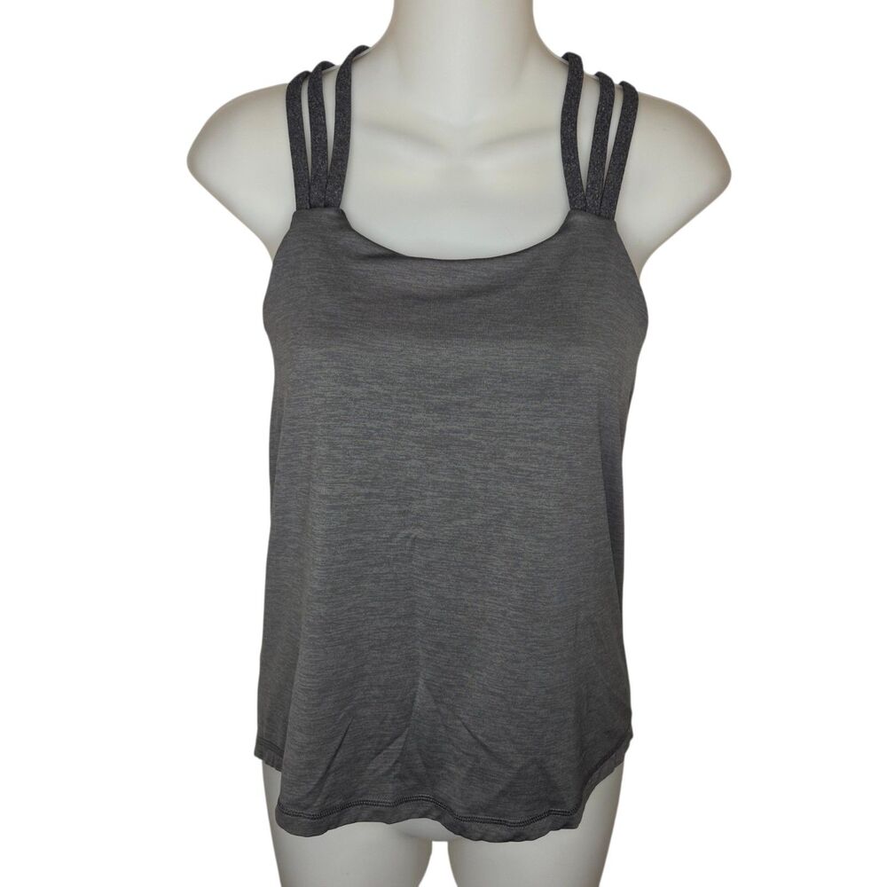prAna Quinn Tank Top Heather Gray Strappy Active Yoga Cami Built-in Bra...
